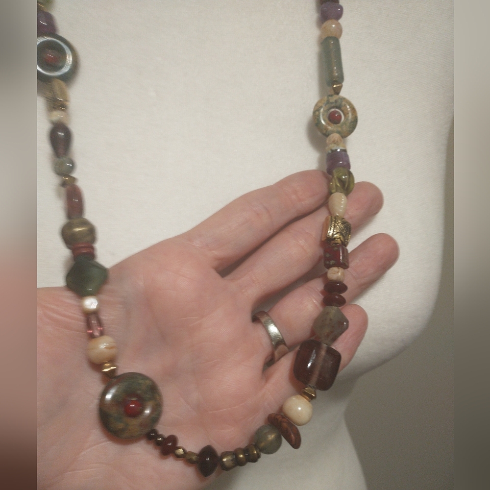Vintage Boho Multicolor Stone Beaded Necklace - Picture 2 of 3